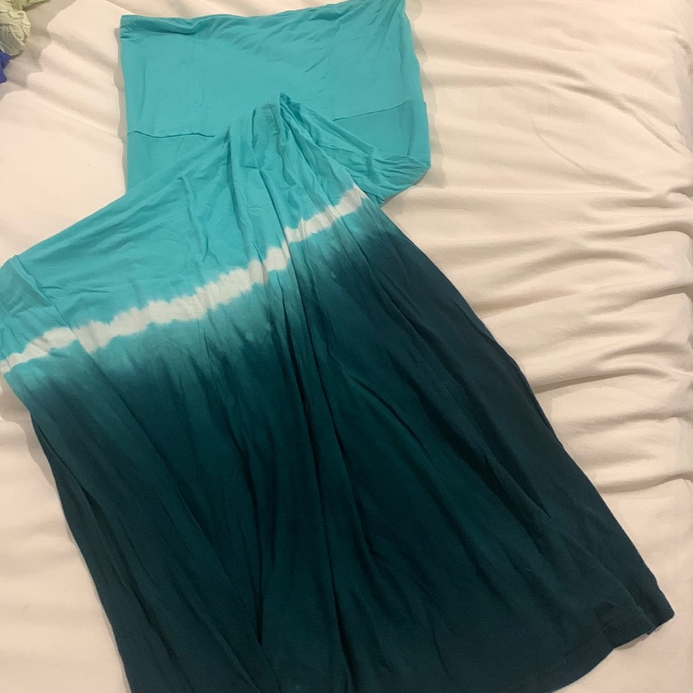 Teal cotton maxi skirt/ strapless dress (small/medium)